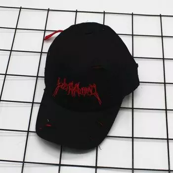 K-style Spring and Summer Water Washed Hole Baseball Cap Trendy Letters Embroider Bendy Brim Cap Travel Sun-Proof Peaked Cap Black Adjustable