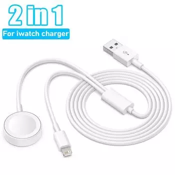 Кабель 2 в 1 для зарядного устройства Apple Watch серии 9, 8, 7, 6, 5, 4, 3 USB-станция для быстрой портативной зарядки iPhone 14, 13, 12, 11 Pro Max Plus