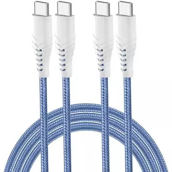 Кабель Acbands USB Type C [Комплект из 2 шт. / 1 м + 2 м, синий] 60 Вт PD совместимый сверхпрочный плетеный кабель USB-C и USB-C Taipushi Rapid Cable