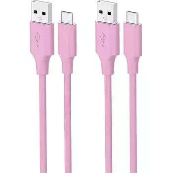 Кабель Acbands USB Type C [Набор из 2 шт. / 0,25 м + 0,5 м, розовый] Гибкий кабель для передачи данных из силиконового материала 3A, совместимый с QC3.0, USB-A и USB-C, гладкий и мягкий кабель для передачи данных
