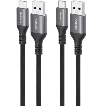 Кабель Acbands USB Type C [Набор из 2 шт./1 м, черный] совместимый с QC3.0, гибкий силиконовый кабель для передачи данных 3A, USB-A и USB-C, гладкая и мягкая текстура, быстрый