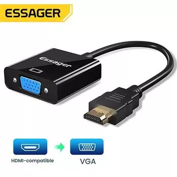 Кабель-адаптер Essager, совместимый с HDMI на VGA, 1080P, разъем 3,5 мм, преобразователь видео, Aux, аудио, HDMI-совместимый VGA-разветвитель для ноутбука