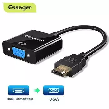 Кабель-адаптер Essager, совместимый с HDMI на VGA, 1080P, разъем 3,5 мм, преобразователь видео, Aux, аудио, HDMI-совместимый VGA-разветвитель для ноутбука No Audio Port