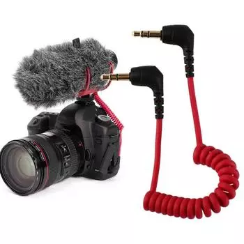 Кабель-адаптер Микрофон-камера Спиральный микрофонный кабель TRS-TRS Кабель пружинный 3,5 мм красный