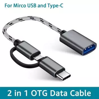 Кабель-адаптер OTG 2 в 1, нейлоновая оплетка, адаптер USB 3,0 к Micro USB Type C для Huawei для MacBook, USB C, телефонный диск OTG серебряный