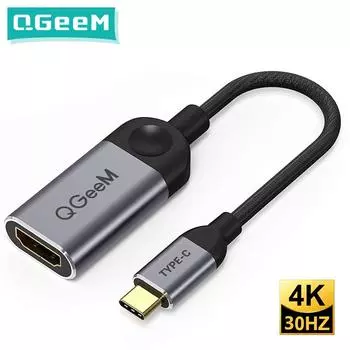 Кабель-адаптер QGEEM USB C-HDMI 4K 30 Гц Type-c-HDMI для huawei mate 20 macBook pro ipad pro hdmi Female-USB type c 15CM серый