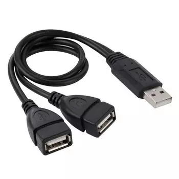 Кабель-адаптер USB 2.0 Male to 2 Dual USB Female Jack для компьютера/ноутбука, длина: Около 30 см(черный) чёрный