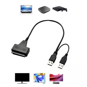 Кабель-адаптер USB 3.0 - SATA для 2,5-дюймового SSD/HDD с высокоскоростной передачей данных с двумя портами USB и светодиодным индикатором активности