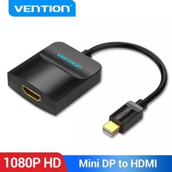 Кабель-адаптер Vention Mini DisplayPort-HDMI Конвертер Mini DP Thunderbolt-HDMI для MacBook Air Pro Surface Mini DP-адаптер 0.15m чёрный