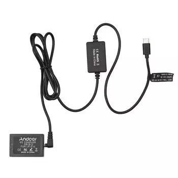 Кабель Andoer PD USB Type-C к DR-E12, фиктивная батарея, переходник постоянного тока LP-E12, замена для Canon EOS M2 чёрный