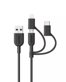 Кабель Anker PowerLine II USB, сертифицированный MFi, совместимый с iPhone и Android, 3 в 1 (Lightning/USB-C/Микро Терминал) / (0,9 м Черный)