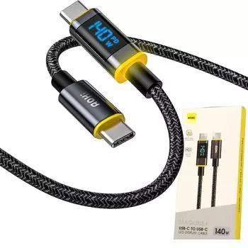 Кабель AOHI 140 Вт USB C - USB C со светодиодным дисплеем, дисплей PD 140 Вт, быстрая зарядка, прочный нейлоновый алюминиевый разъем, передача данных, совместим с MacBook