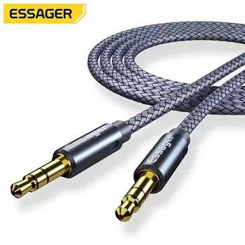 Кабель Aux Essager, провод динамика, разъем 3,5 мм, аудиокабель для автомобильного адаптера для наушников, разъем кабеля динамика 3,5 мм для микрофона, MP3, MP4 0.5m темно серый