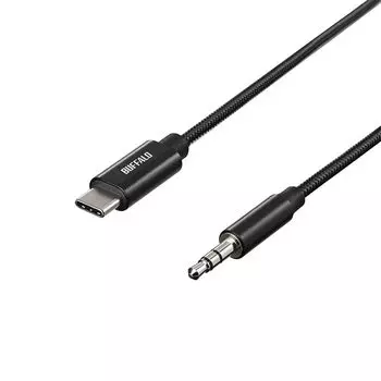 Кабель Buffalo AUX USB Type C на 3,5 мм аудиопреобразование высокого разрешения iPhone 16 совместим с ЦАП прочный нейлон 1 м черный BSMPC3515BK