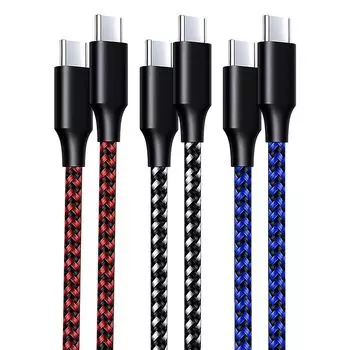 Кабель C-60 Вт [2 м/комплект из 3 шт.] тип C PD совместимый с usbc быстрая зарядка iPhone 16 15 Pro Max MacBook iPad Pro/Air Galaxy S24/S23/S22/S21/S20/S10