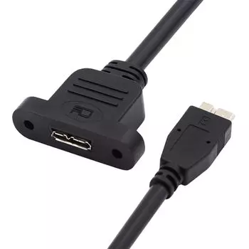 кабель cablecc 5 Гбит/с Micro USB папа - Micro USB мама, крепление на винтах, удлинитель 50 см 3.0 3.0 кабель Type-B, чёрный