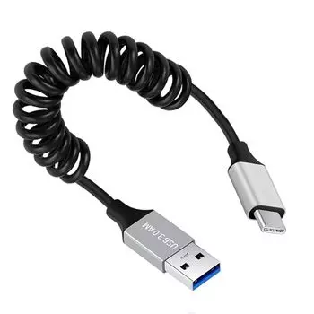 Кабель CY USB 3.0 тип A мужской - USB-C C растягивающаяся спираль 100 см удлинитель 5 Гбит/с диск телефон камера для данных