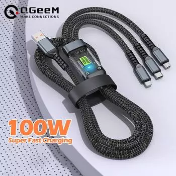 Кабель для быстрой зарядки 100 Вт, универсальный зарядный кабель, нейлоновая оплетка, несколько USB-адаптеров, универсальный зарядный шнур 3 в 1, адаптер Type-C Micro чёрный