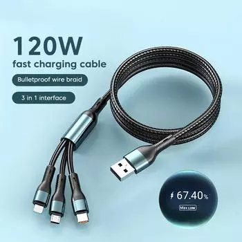 120 Вт 3 в 1 сверхбыстрый зарядный кабель Micro USB Type C телефон зарядное устройство USBC кабель передачи данных для телефона