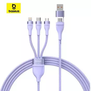 Кабель для быстрой зарядки Baseus Flash Series «два к трем» от U+C до M+L+C, 100 Вт синий