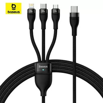 Кабель для быстрой зарядки Baseus Flash Series One-for-three 100 Вт Type-C на Micro USB+ Lightning+Type-C фиолетовый