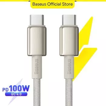 Кабель для быстрой зарядки Baseus Tungsten Gold Type-C to Type-C PD 100 Вт для iPhone Macbook Samsung Xiaomi POCO Laptop 2m белый