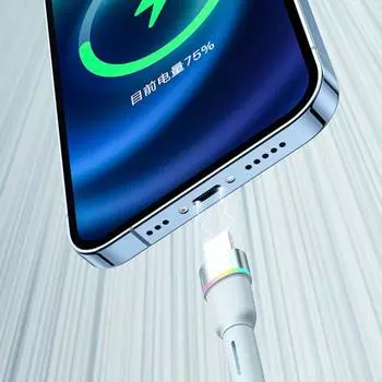 Кабель для быстрой зарядки данных мощностью 66 Вт с семицветной интеллектуальной подсветкой. Высокоскоростная передача. Конструкция с защитой от разрушения. Зарядный кабель типа C для IPhone. Lighnting чёрный