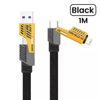 Кабель для быстрой зарядки и передачи данных 4 в 1 Mecha PD 27 Вт для iPhone 15 Samsung Xiaomi 65 Вт USB Type C многопортовый кабель для быстрой зарядки AVE 1m чёрный