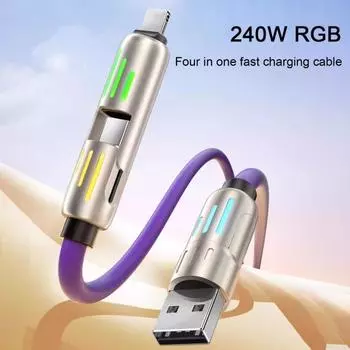 Кабель для быстрой зарядки и передачи данных 240 Вт, утолщенный силиконовый кабель для зарядки, многопротокольный кабель для передачи данных для планшетов iPhone 1M оранжевый