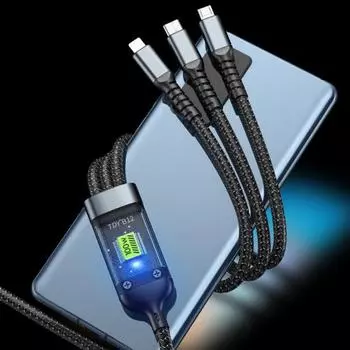 Кабель для быстрой зарядки мощностью 100 Вт Универсальный зарядный кабель Нейлоновая оплетка с несколькими USB-портами Универсальный адаптер для зарядного шнура 3 в 1 с разъемами порта Micro USB Type-C темно-серого