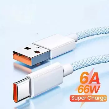 Кабель для быстрой зарядки Super Flash, 6 А, 66 Вт, тип C, IP, Android, микроданные For Type-C синий