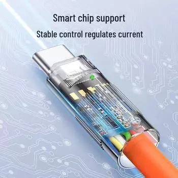 Кабель для быстрой зарядки Type-C мощностью 120 Вт с головкой из цинкового сплава для Huawei P40, совместимый с 6A. One piece, one meter оранжевый