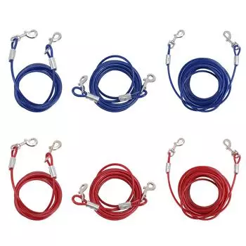 Кабель для галстука для собак, стальной провод, двойной устойчивый к укусу поводок для собаки на открытом воздухе, для кемпинга, для маленьких и средних размеров L Blue 6mmx3 Meters / 0.24inx9.8
