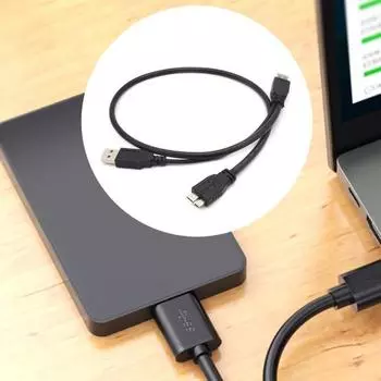 Кабель для мобильного жесткого диска 60 см USB3.0 A «папа» к Micro B, 5 Гбит/с, Y-образная форма, двойное питание, высокоскоростной портативный внешний шнур адаптера для конвектора для жесткого диска чёрный