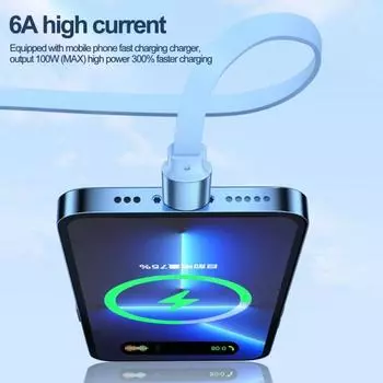 Кабель для передачи данных, 100 Вт, 3-в-1, алюминиевый корпус, быстрая сверхзарядка, растягивающийся, низкое энергопотребление, тип C/микро синий