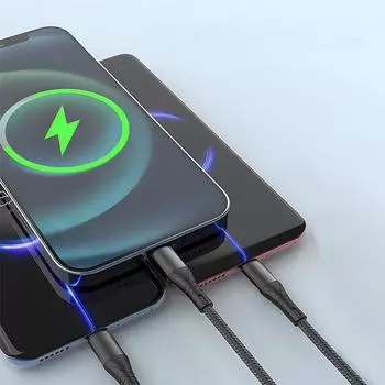 Кабель для передачи данных 3-в-1, 66 Вт, для быстрой зарядки, кабель для зарядки мобильного телефона, тип-c, кабель для сверхбыстрой зарядки IPhone, Android 1.2m чёрный