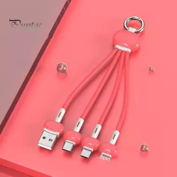 Кабель для передачи данных 3-в-1 для быстрой зарядки, 3,4 А, 8-контактный тип C, шнур для зарядного устройства с цепочкой для ключей Micro USB для Android белый