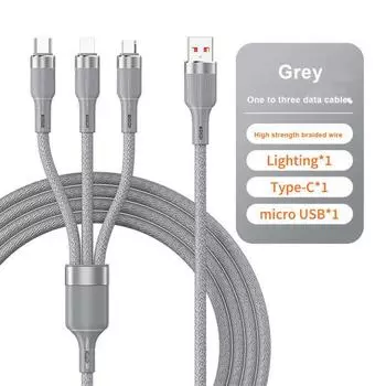 Кабель для передачи данных «3-в-1», 100 Вт, быстрая зарядка, максимальная защита аккумулятора 6 А, тип C/Micro USB/8-контактный эффективный зарядный кабель белый