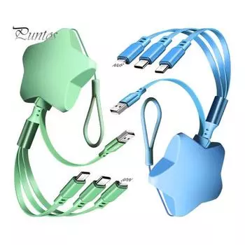 Кабель для передачи данных 3-в-1, выдвижной, не спутывается, регулируемая длина, быстрая зарядка, универсальный 8-контактный разъем типа C, микро-USB в форме звезды, шнур для нескольких зарядных устройств для путешествий красный