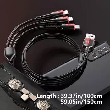 Кабель для передачи данных 3-в-1, сверхбыстрая зарядка 100 Вт, кабель для зарядки мобильного телефона, 6 А, подходит для кабеля передачи данных Apple Type-C Android 1m