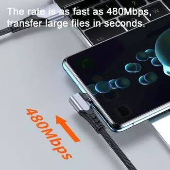 Кабель для передачи данных, быстрая конструкция, 6 А, высокоскоростная зарядка, передача данных, встроенный чип, зарядка типа C 2M чёрный