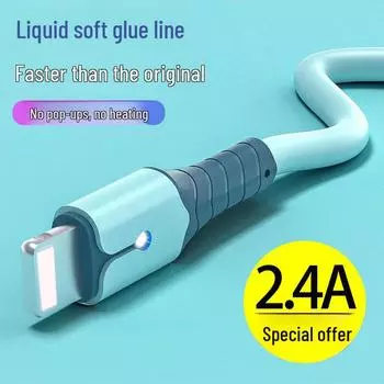 Кабель для передачи данных из жидкого силикона с подсветкой и функцией быстрой зарядки для Apple iPhone 6-14 1 meter, Type-c flat round синий