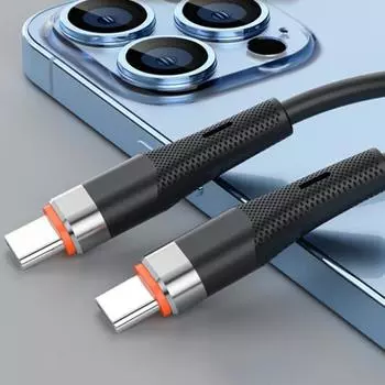 Кабель для передачи данных мощностью 66 Вт. Быстрая зарядка передачи данных PD. Высокоскоростной кабель для передачи данных типа C с защитой от разрушения. Кабель для зарядки для IPhone. Type-C чёрный