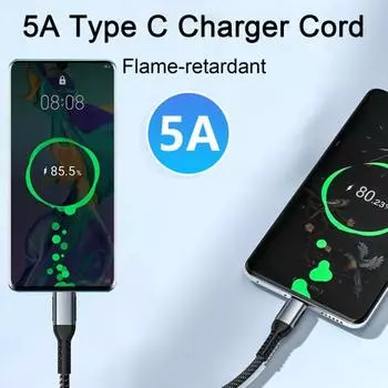 Кабель для передачи данных Plug Play, выход для зарядки, огнестойкий, защита от помех, плетеный кабель Pd100W с защитой от намотки для передачи данных для Huawei 1M