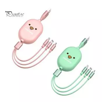 Кабель для передачи данных, выдвижной, для быстрой зарядки, милый карамельный цвет, 3-в-1, 8-контактный/Micro USB/Type-C, провод для зарядного устройства мобильного телефона для дома жёлтый