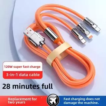 Кабель для сверхбыстрой зарядки - 120 Вт цинковый сплав 1-к-3 кабель для передачи данных для мобильных телефонов 1.2m белый