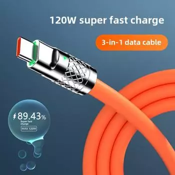 Кабель для сверхбыстрой зарядки - 120 Вт цинковый сплав 1-к-3 кабель для передачи данных для мобильных телефонов 1.2m синий