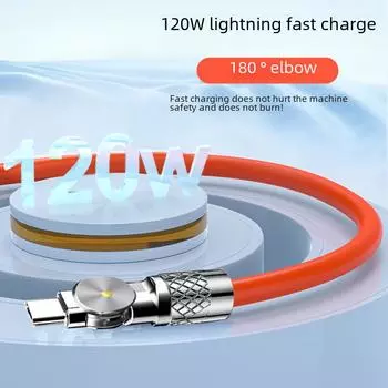 Кабель для сверхбыстрой зарядки и передачи данных Type-C из цинкового сплава мощностью 120 Вт с вращением на 180°, 6 А 1 meter