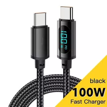 Кабель для светодиодного дисплея 5A PD-100 Вт, 1 м/3,3 фута, кабель USB C — USB C, быстрая зарядка, тип-C, нейлоновый плетеный шнур для зарядного устройства для телефона, подарок