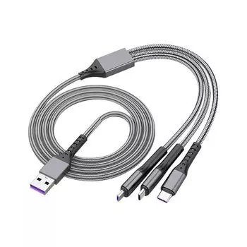 Кабель для зарядки 3 в 1 USB-кабель для быстрой зарядки 1,2 м 3A шнур 3 в 1 Сверхпрочный Type C Micro Зарядка 3 устройств одновременно для iPhone для Android